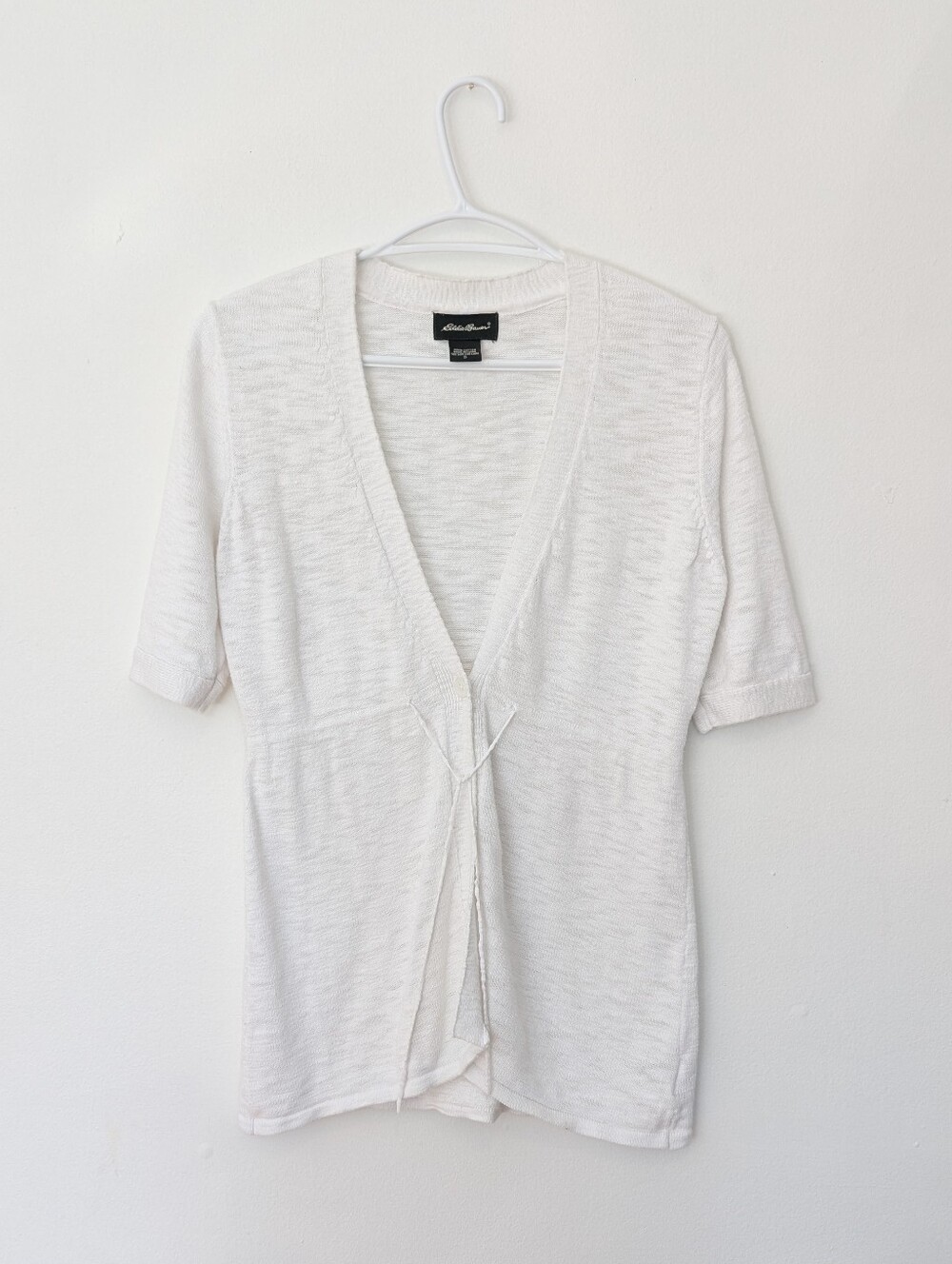 EDDIE BAUER 100% Cotton Slub Knit Cardigan Balletcore White Top Minimalist S